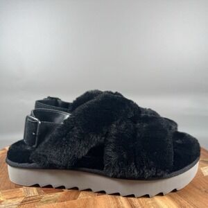 NEW UGG‎ Koolaburra Womens Fuzz-ee Flat Sandal/ Slide Size 6 1117190 Black